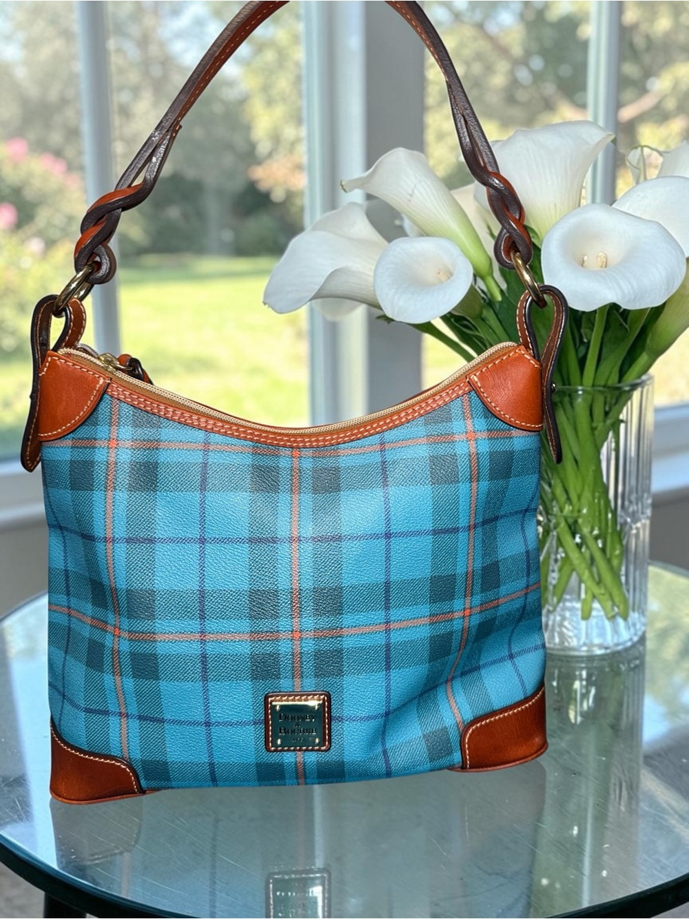Dooney & Bourke Tiverton Collection Plaid Hobo Shoulder Bag EUC